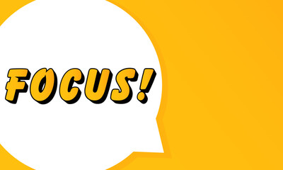 Poster - Focus speech bubble. Bold outline, comic style shape, vibrant background, dialog element, visual communication, announcement layout, message highlight, template for interaction.