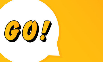 Poster - GO speech bubble. Bold outline, comic style shape, vibrant background, dialog element, visual communication, announcement layout, message highlight, template for interaction.
