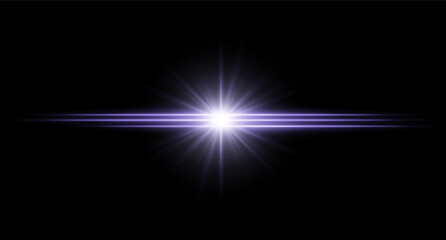 Wall Mural - blue flare. bright horizontal glow with radial light beams, high contrast center burst on dark backg