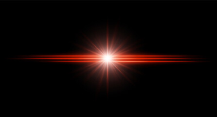 Wall Mural - red flare. bright horizontal glow with radial light beams, high contrast center burst on dark backgr