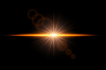Wall Mural - intense bright flare burst with radial beams and lens reflection. central explosion of light on dark