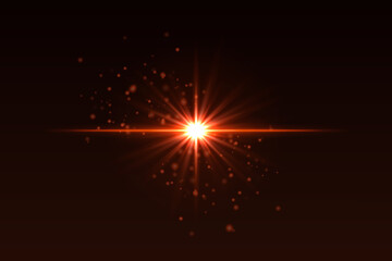 Wall Mural - bright red flash with scattered glow particles. star-shaped burst with soft shimmer creates magical 