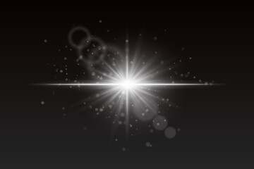 Wall Mural - radiating white burst with glowing particles and lens reflections. soft sparkle light for cinematic 