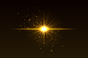 Wall Mural - bright yellow flash with scattered glow particles. star-shaped burst with soft shimmer creates magic