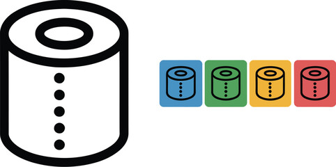 Fototapete - A simple illustration of a toilet paper roll with four color variations on a white background space