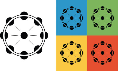 Fototapete - A collection of tambourine illustrations with different colored backgrounds in a graphic design style