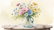 © mas - A Watercolor Still Life of Pastel Flowers in a Glass Pitcher