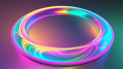 Poster - Abstract glowing torus neon light ring shape colorful vibrant background wallpaper design illustration render