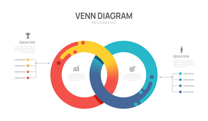 Wall Mural - venn diagram business infographic circle ring chart template 2 options, presentation with venn diagr