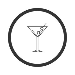 Poster - Outline drawing of martini glass with olives inside a dark gray circle on a white background view