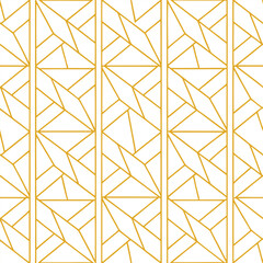 Poster - Abstract simple geometric vector seamless pattern with gold line texture on white background. Light modern simple wallpaper, bright tile backdrop, monochrome graphic element