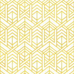 Poster - Abstract simple geometric vector seamless pattern with gold line texture on white background. Light modern simple wallpaper, bright tile backdrop, monochrome graphic element