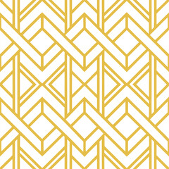 Poster - Abstract simple geometric vector seamless pattern with gold line texture on white background. Light modern simple wallpaper, bright tile backdrop, monochrome graphic element