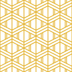 Poster - Abstract simple geometric vector seamless pattern with gold line texture on white background. Light modern simple wallpaper, bright tile backdrop, monochrome graphic element