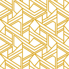 Poster - Abstract simple geometric vector seamless pattern with gold line texture on white background. Light modern simple wallpaper, bright tile backdrop, monochrome graphic element