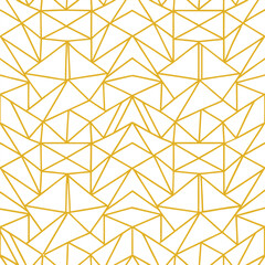 Poster - Abstract simple geometric vector seamless pattern with gold line texture on white background. Light modern simple wallpaper, bright tile backdrop, monochrome graphic element