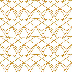 Poster - Abstract simple geometric vector seamless pattern with gold line texture on white background. Light modern simple wallpaper, bright tile backdrop, monochrome graphic element