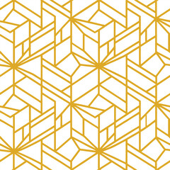 Poster - Abstract simple geometric vector seamless pattern with gold line texture on white background. Light modern simple wallpaper, bright tile backdrop, monochrome graphic element