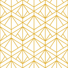 Poster - Abstract simple geometric vector seamless pattern with gold line texture on white background. Light modern simple wallpaper, bright tile backdrop, monochrome graphic element