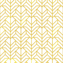 Poster - Abstract simple geometric vector seamless pattern with gold line texture on white background. Light modern simple wallpaper, bright tile backdrop, monochrome graphic element