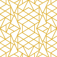 Poster - Abstract simple geometric vector seamless pattern with gold line texture on white background. Light modern simple wallpaper, bright tile backdrop, monochrome graphic element