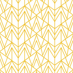 Poster - Abstract simple geometric vector seamless pattern with gold line texture on white background. Light modern simple wallpaper, bright tile backdrop, monochrome graphic element