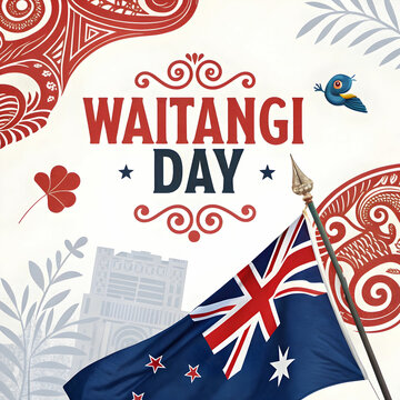 A happy Waitangi day on white background