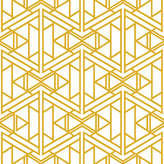 Poster - Abstract simple geometric vector seamless pattern with gold line texture on white background. Light modern simple wallpaper, bright tile backdrop, monochrome graphic element