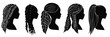 © Perfect Vector - Silhouettes of female heads with various braided and styled hair in flat minimalist vector design for diverse hair fashion concept illustration