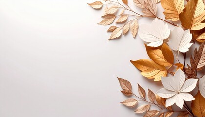 Poster - Autumn leaves arrangement floral design digital art minimalist background close-up view nature's beauty and elegance