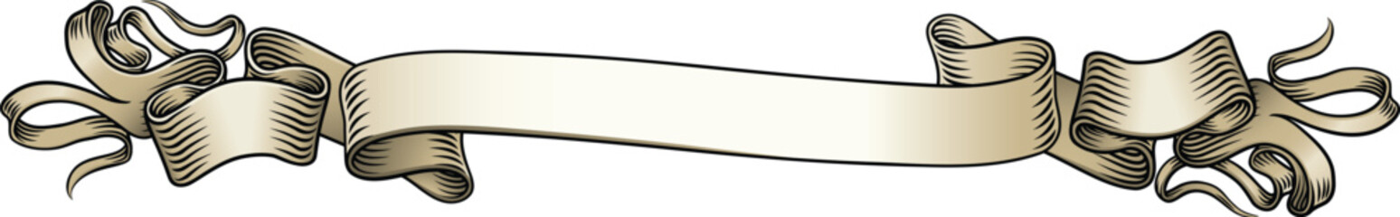 Wall Mural - a scroll or banner ribbon paper parchment design element in a vintage woodcut etching style.