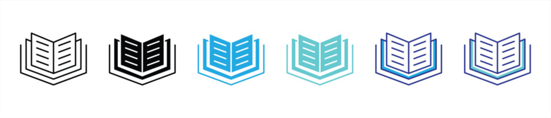 Poster - book open knowledge icon set. contain education, learning, literature, digital reading thin line and color style icon symbol sign for your app web. vector illustration