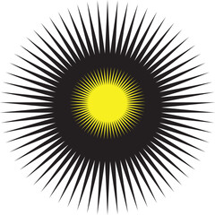 Aufkleber - A graphic design with a yellow center and black radiating lines around it