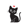 © Midul - Cute Black Cat Sitting Red Heart Above kitten feline cat day vibes