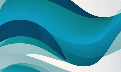 Poster - Abstract background with teal and blue wavy shapes on a white background area