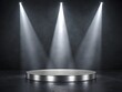 © Hasan - Empty silver stage podium illuminated by three bright spotlights in a dark room