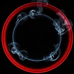 Fototapete - Abstract composition featuring smoke swirls encased by a vibrant red circular outline on black.