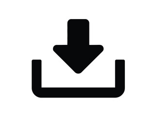 Poster - A black download icon with an arrow pointing down into a box on a white background simple design