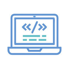 Laptop with Code on Screen Software Development Programming and Web Development Concept in Blue Color Palette