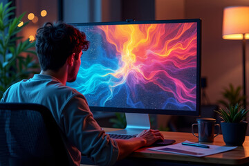 Aufkleber - Digital Artist Creates Stunning Abstract Masterpiece on Computer Screen