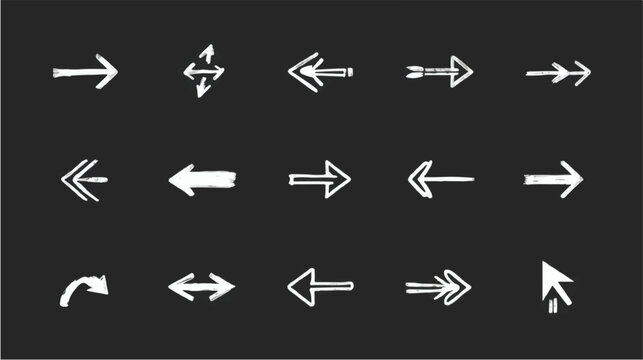 Collection of doodle arrow icon, modern flat arrow mark, brush stroke arrow symbol paint, hand drawn chalk pencil pointer and computer cursor for web design technology and navigation app business