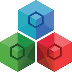 Poster - Three colorful cubes arranged in a pyramid shape with smaller cube cutouts on a white background