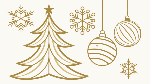 set of white and gold realistic christmas decorati