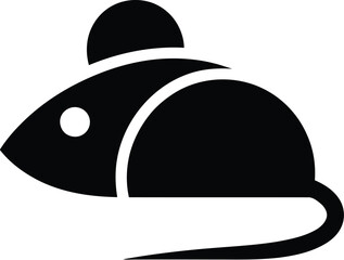 Poster - A simple black mouse icon with a round ear and a curled tail on a plain white background design art