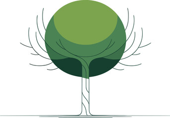 Poster - A stylized green tree with a circular crown and thin branches on a light gray background illustration