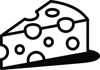 Poster - A simple black and white line drawing of a wedge of swiss cheese with holes casting a small shadow