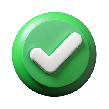 3d rendered green circle with a white checkmark isolated on transparent background