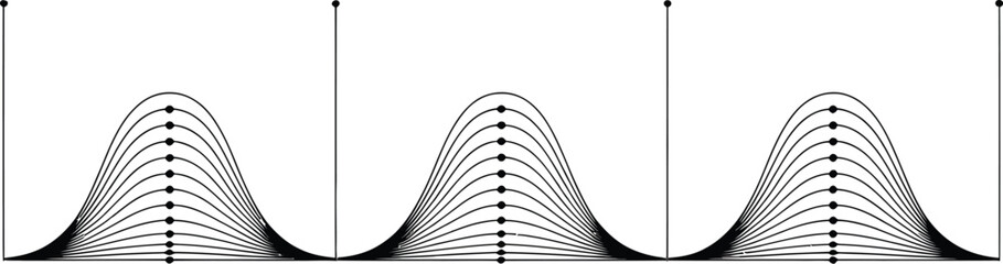 Poster - Abstract illustration of three wave patterns with vertical lines and dots on a light background