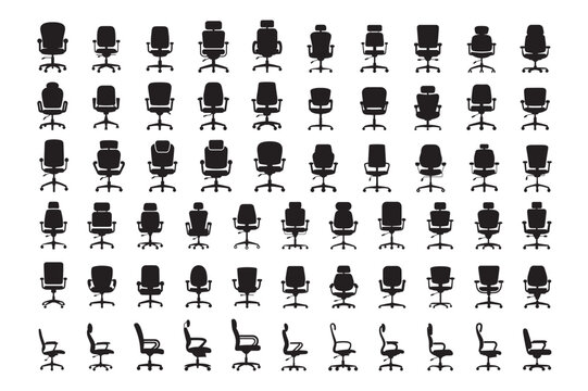 Office Chair Silhouette Icon Collection Modern Swivel Seat Set