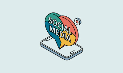 Poster - Isometric Social Media Communication Concept on Smartphone with Heart Bubble